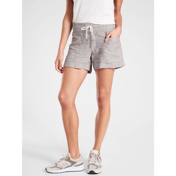 Athleta Cabo Linen 4” Short in Osprey Grey Drawstring Waist Casual Sporty Travel - Picture 5 of 16